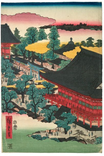 Utagawa Hiroshige (1797-1858) 
Triptych oban tate-e, from the series Toto meishô,...