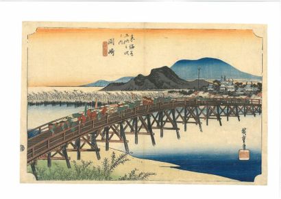 Utagawa Hiroshige (1797-1858) 
Oban yoko-e de la série Tokaido gojusan tsugi no uchi,...
