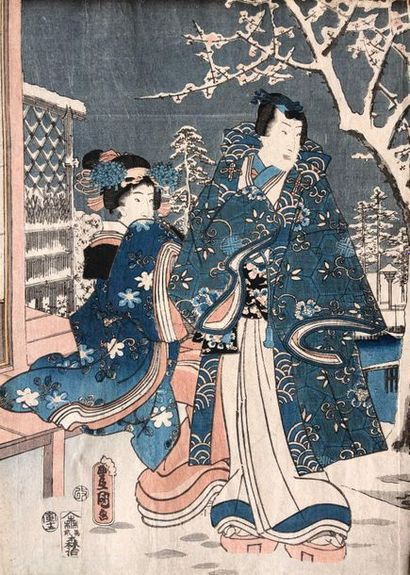 Utagawa Toyokuni III (1789-1865) et Utagawa Hiroshige (1797-1858) 
Triptych oban...