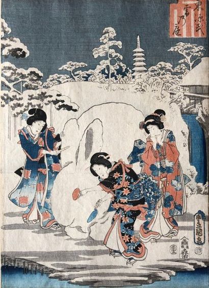 Utagawa Toyokuni III (1789-1865) et Utagawa Hiroshige (1797-1858) 
Triptyque oban...