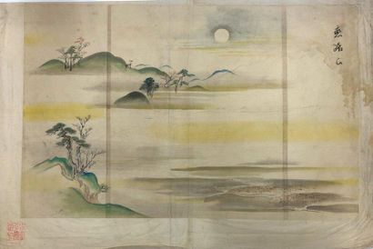 JAPON - Epoque EDO (1603 - 1868), XIXe siècle 
Six polychrome inks on paper, representing...