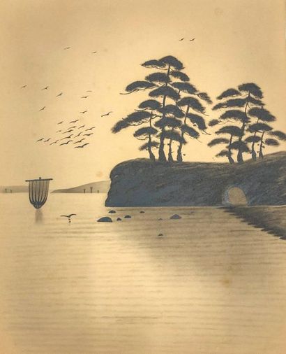 JAPON - Epoque EDO (1603 - 1868), XIXe siècle 
Ensemble de sept petits dessins sur...