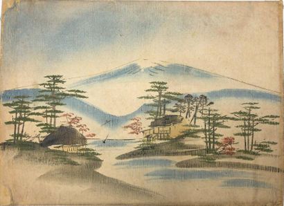JAPON - Epoque EDO (1603 - 1868), XIXe siècle 
Set of eight polychrome inks on paper,...