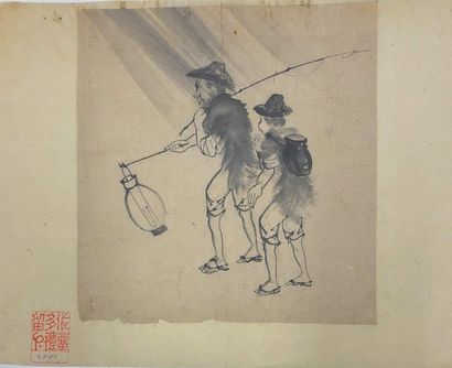 JAPON - Epoque EDO (1603 - 1868), XIXe siècle 
Ensemble de huit encres polychromes...