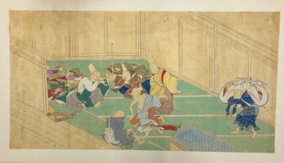 JAPON - Epoque EDO (1603 - 1868), XIXe siècle 
Ensemble de quatre encres polychromes...