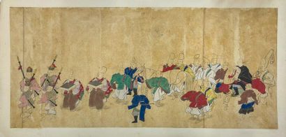 JAPON - Epoque EDO (1603 - 1868), XIXe siècle 
Set of four polychrome inks on paper,...