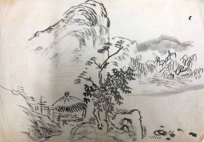 JAPON - Epoque EDO (1603 - 1868), XIXe siècle 
Set of ten inks on paper, representing...