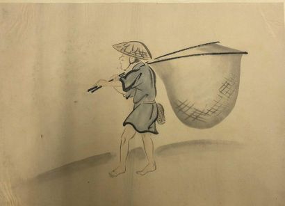 JAPON - Epoque EDO (1603 - 1868), XIXe siècle 
Ensemble de dix encres sur papier,...