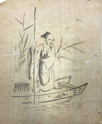 JAPON - Epoque EDO (1603 - 1868), XIXe siècle 
Set of sixteen drawings on paper,...