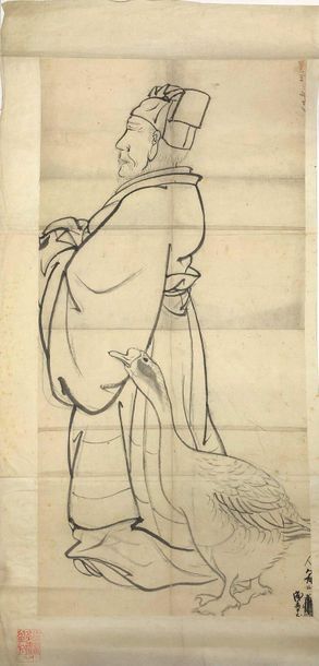 JAPON - Epoque EDO (1603 - 1868), 
Set of five inks on paper, representing deities...