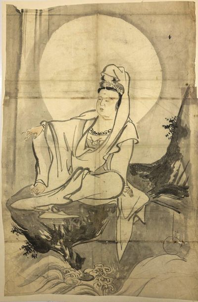 JAPON - Epoque EDO (1603 - 1868), 
Set of five inks on paper, representing deities...