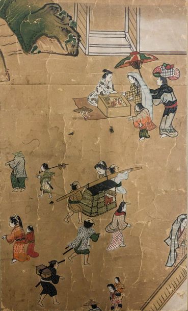 JAPON - Epoque EDO (1603 - 1868), 
Ensemble de huit encres sur papier, représentant...