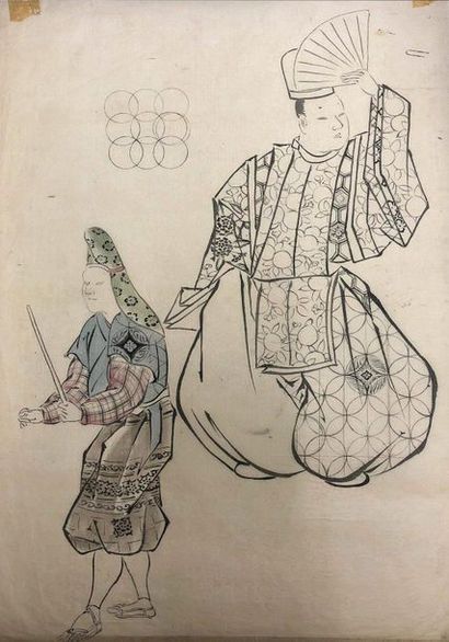 JAPON - Epoque EDO (1603 - 1868), 
Ensemble de huit encres sur papier, représentant...