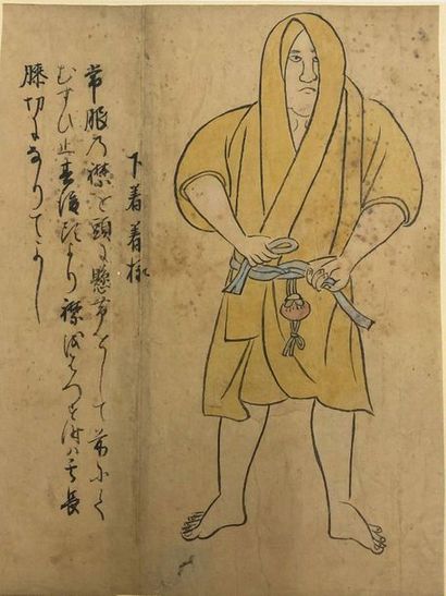 JAPON - Epoque EDO (1603 - 1868), 
Set of eight inks on paper, representing court...