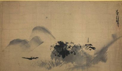 JAPON - Epoque EDO (1603 - 1868), 
Cinq encres sur papier, représentant des animaux,...