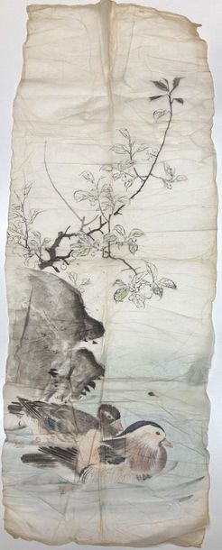 JAPON - Epoque EDO (1603 - 1868), 
Cinq encres sur papier, représentant des animaux,...