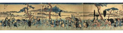 Utagawa Hiroshige (1797-1858) 
Triptyque oban yoko-e, Yôdô gyôretsu dôchû no zu,...
