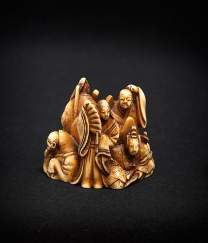 JAPON - XIXE SIÈCLE 
*Little ivory okimono in the style of the netsuke, the six famous...