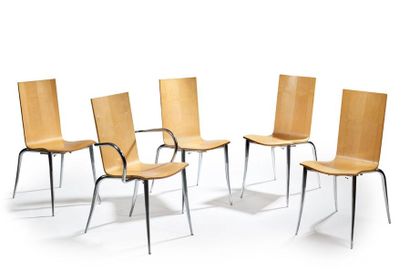 PHILIPPE STARCK (né en 1949) 
Suite of four chairs and a model "Olly Tango" with...