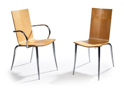 PHILIPPE STARCK (né en 1949) 
Suite of four chairs and a model "Olly Tango" with...