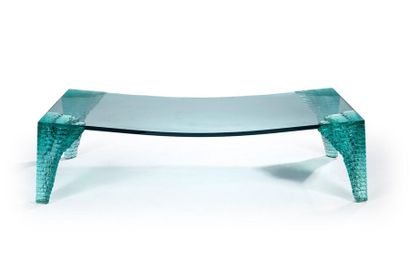 DANY LANE (né en 1955) pour FIAM ITALY Coffee table model "Atlas" in glass with curved...