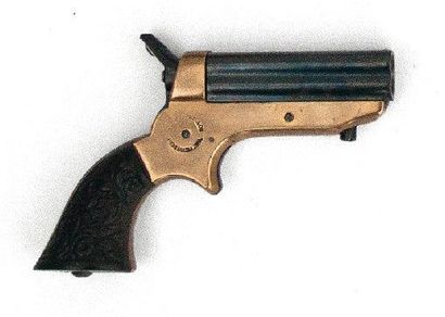 null Pistolet "Sharps" du type Pepper-Box. A quatre canons bronze noir cal. 22. Coffre...