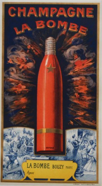 null ANONYME. Champagne La Bombe. La Bombe Bouzy Marne. Circa 1900. Affiche en chromolithographie....
