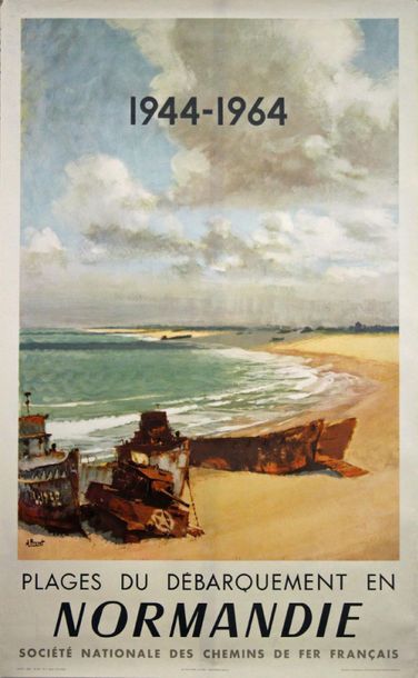 BRENET Albert Plages du débarquement en Normandie 1944 -1964. 1963. Affiche offset....