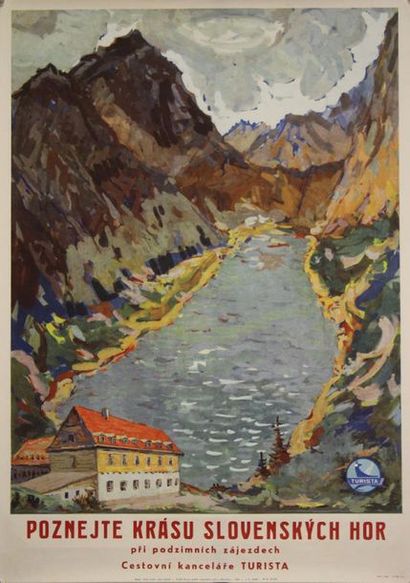 AKAD MALIAR Julius Balogh. Poznejte krasu slovenskych hor. 1960. Offset poster. Printed...