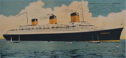 F.L.D. Le Havre - The Grand Paquebot "Normandie". Lithographic poster and photo-reproduction...