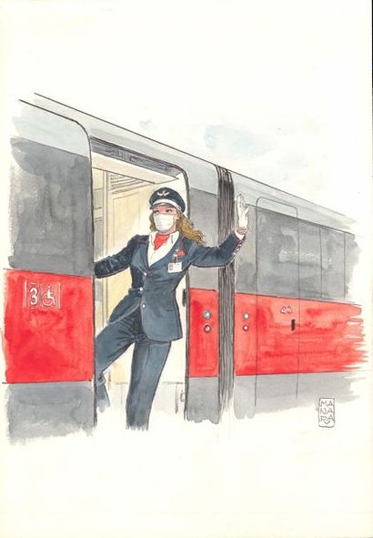 Milo Manara "Stationmaster"  Aquarelle on paper 

25 x 36 cm 