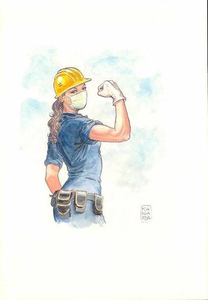 Milo Manara “Ouvrière (Rosie 2020)” 

Aquarelle sur papier 

25 x 36 cm 