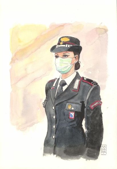 Milo Manara “Carabiniera”?Aquarelle sur papier 

25 x 36 cm 