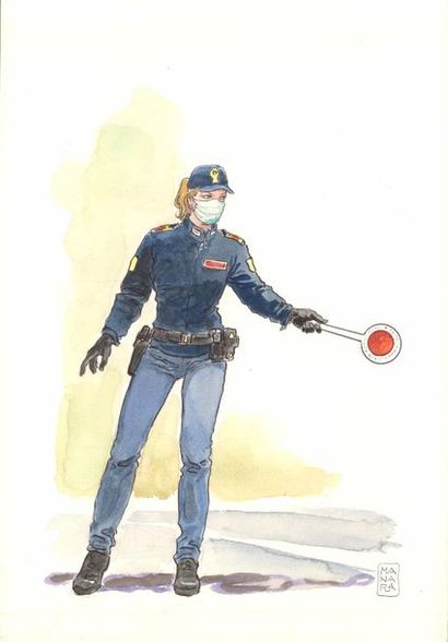 Milo Manara "Policewoman"  Aquarelle on paper 

25 x 36 cm 