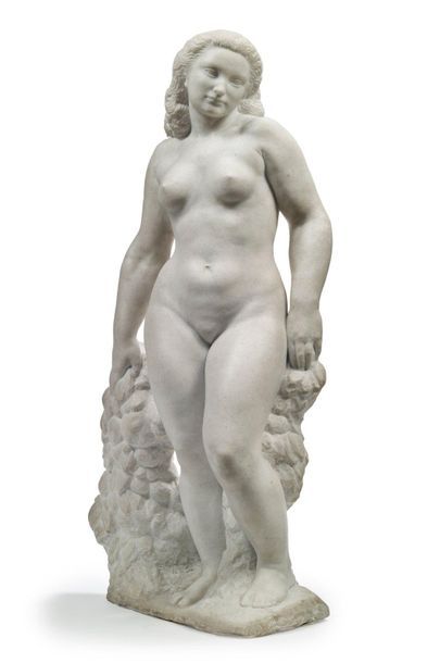 Pierre TRAVERSE (1892-1979) 
Nude standing or Bather, circa 1950
White marble, direct...