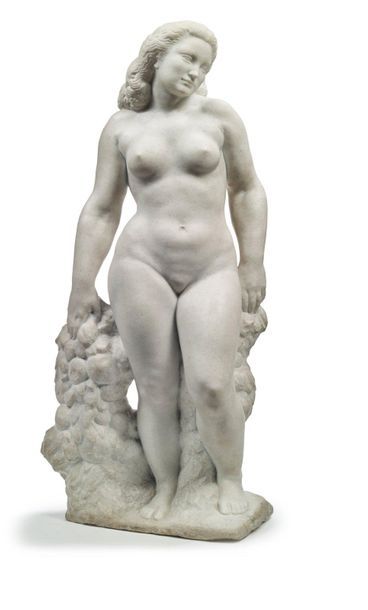 Pierre TRAVERSE (1892-1979) 
Nude standing or Bather, circa 1950
White marble, direct...