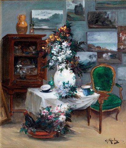 Alfred ROUBY (1849-1909) 
Atelier d'artiste
Huile sur toile signée en bas à droite
56...