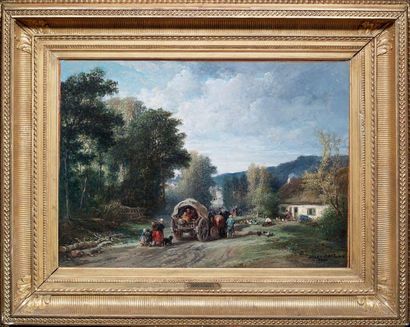 Jules Achille NOEL (1810-1881) 
Retour de marche
Huile sur toile signée en bas droite
47...