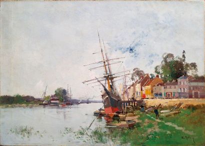 Eugène GALIANY dit GALIEN-LALOUE (1854-1941) 
Scène de port
Huile sur toile signée...