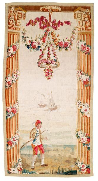 AUBUSSON Trois tapisseries en laine polychrome représentant des scènes de pêcheurs...
