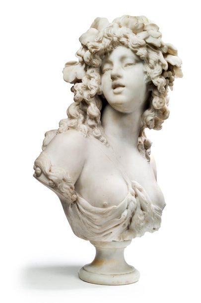 D'après CLODION 
Buste de bacchante
Sculpture marbre blanc reposant sur piédouche
XIXe...