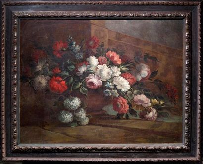 Ecole ITALIENNE, du XVIIIème siècle 
Flowers in a basin near a staircase
Canvas
74...