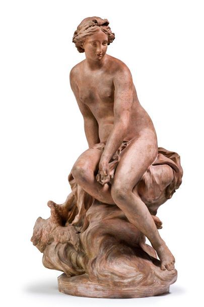 D'après Jean-Baptiste PIGALLE (1714-1785) 
Femme au bain
Terre cuite (accidents)
H....
