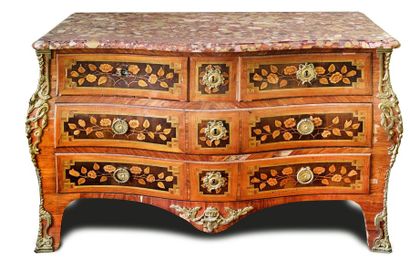 null Eventful chest of drawers with rich floral decoration inlaid in reserves. It...