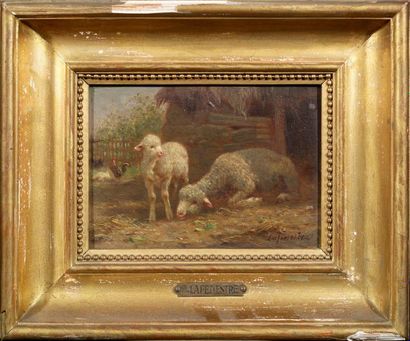 Gaston Ernest LAFENESTRE (1841-1877) 
Brebis et agneaux
Deux huiles sur panneau signées...