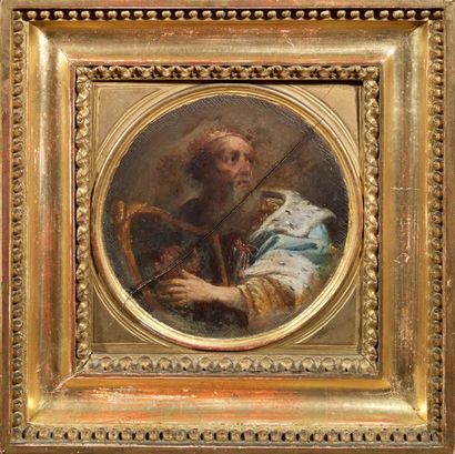 Attribué à Giovanni Antonio BURRINI (Bologne 1656 - 1727) 
Le roi David
Panneau contrecollé,...