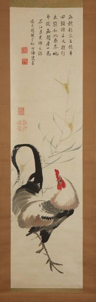 Ito Jakuchu (1716-1800) 
Encre polychrome sur papier, coq.
Signée des deux cachets.
Dim....