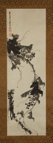Satake Hohei (?-1807) 
Encre sur papier, branches de vignes.
Signée.
Dim. 95 x 30...