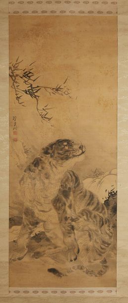 Mochizuki Gyokusen (1794-1852) 
Encre sur soie, tigre. Signée Gyokusen. (Taches).
Dim.,...