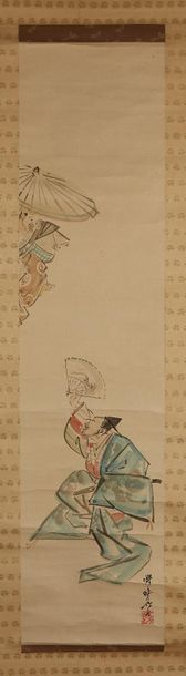 Kawanabe Kyosai (1831-1889) 
Encre polychrome sur papier, deux dan­seurs. (Taches,...